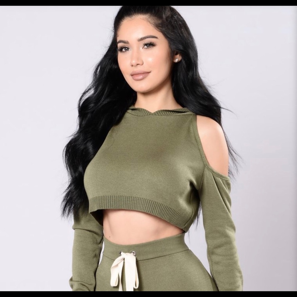 Fashion Nova Olive Crop Hoodie